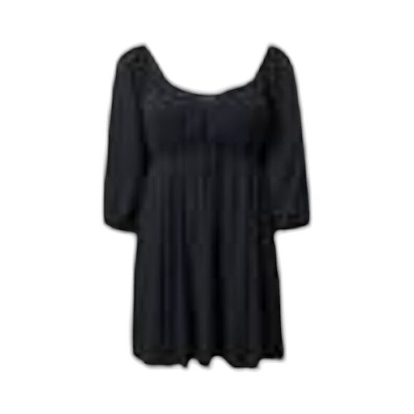 TORRID MINI 3/4 Sleeve Tie Front detail Babydoll Dress Deep Black Size 2X - Picture 13 of 14